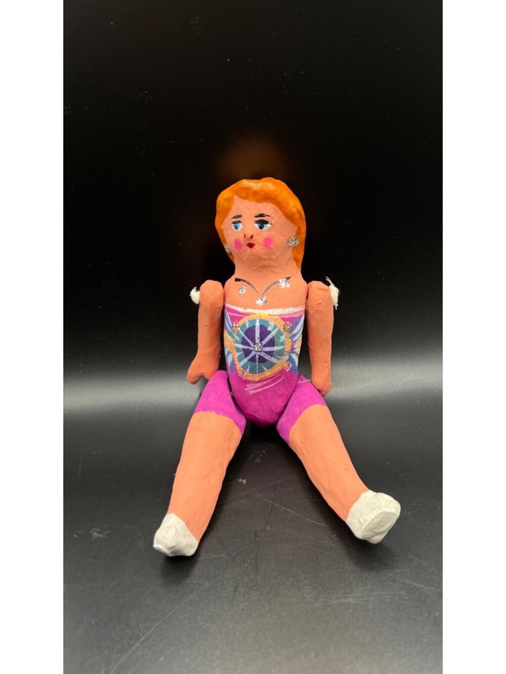 Handmade Painted Lupita Doll Bright Orange Hair Pink Outfit 9” Artisanal Vintage